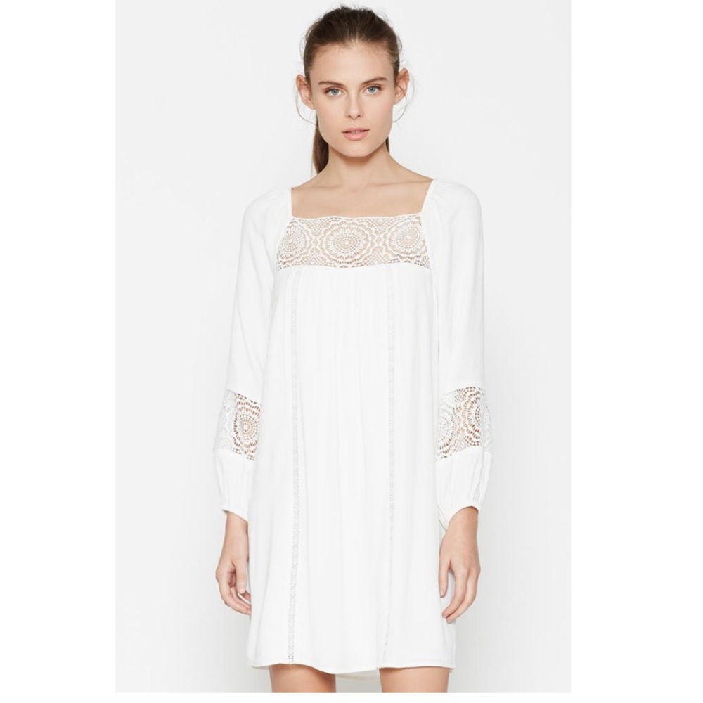 JOIE Ivory Tabara Dress S Lace Inserts Square Neck Long Sleeve Lined Wedding - Picture 1 of 13